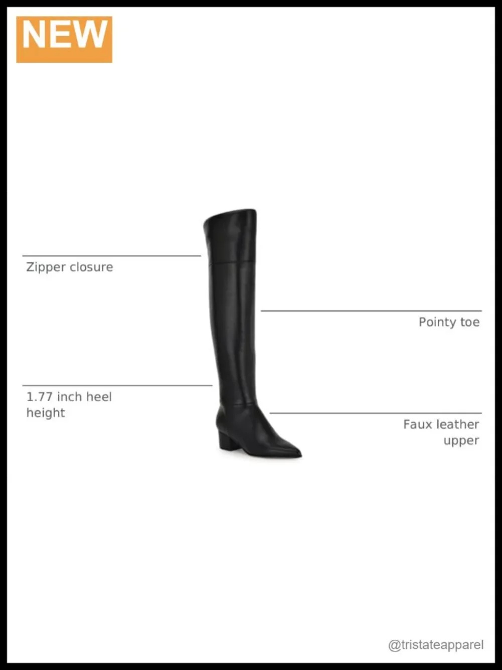 Nine West Over-the-Knee Equestrian Boots Pointed Toe Zip Faux Leather Block Heel